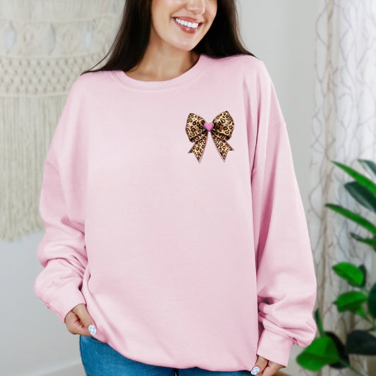 'LEOPARD PRINT BOW' CREW NECK