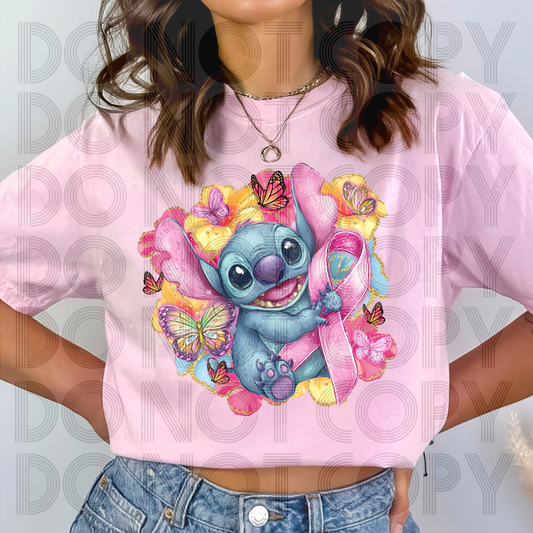 BLUE ALIEN BREAST CANCER AWARENESS TEE