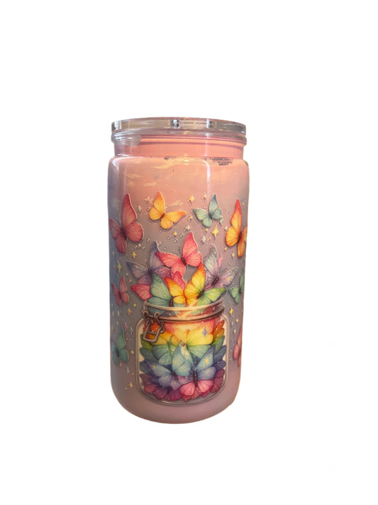 'BUTTERFLY MILKSHAKE' 16OZ ACRYLIC SNOW-GLOBE TUMBLER