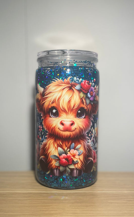 'HIGHLAND COW' 16OZ ACRYLIC SNOW-GLOBE TUMBLER