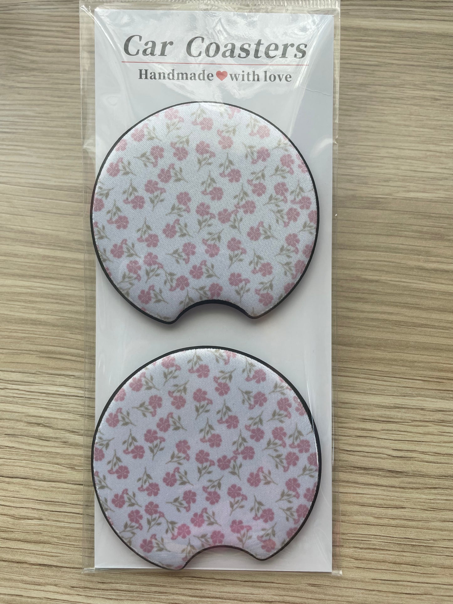 'PINK FLOWERS' CAR COASTERS