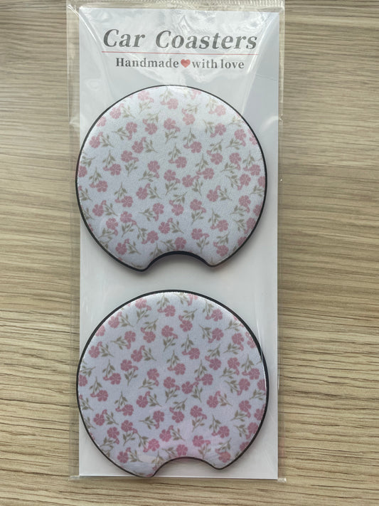 'PINK FLOWERS' CAR COASTERS