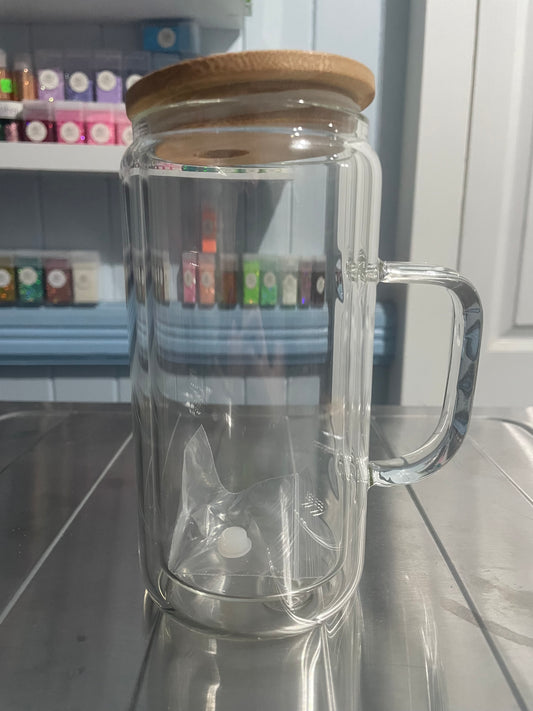16oz glass snowglobe with handle - custom